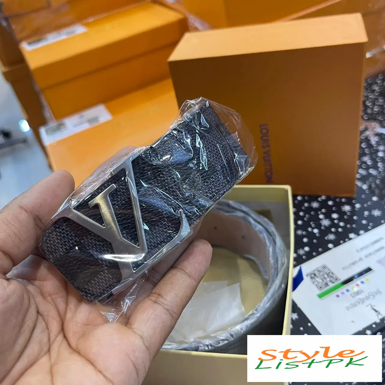Best Price LV Black Check Men Belt