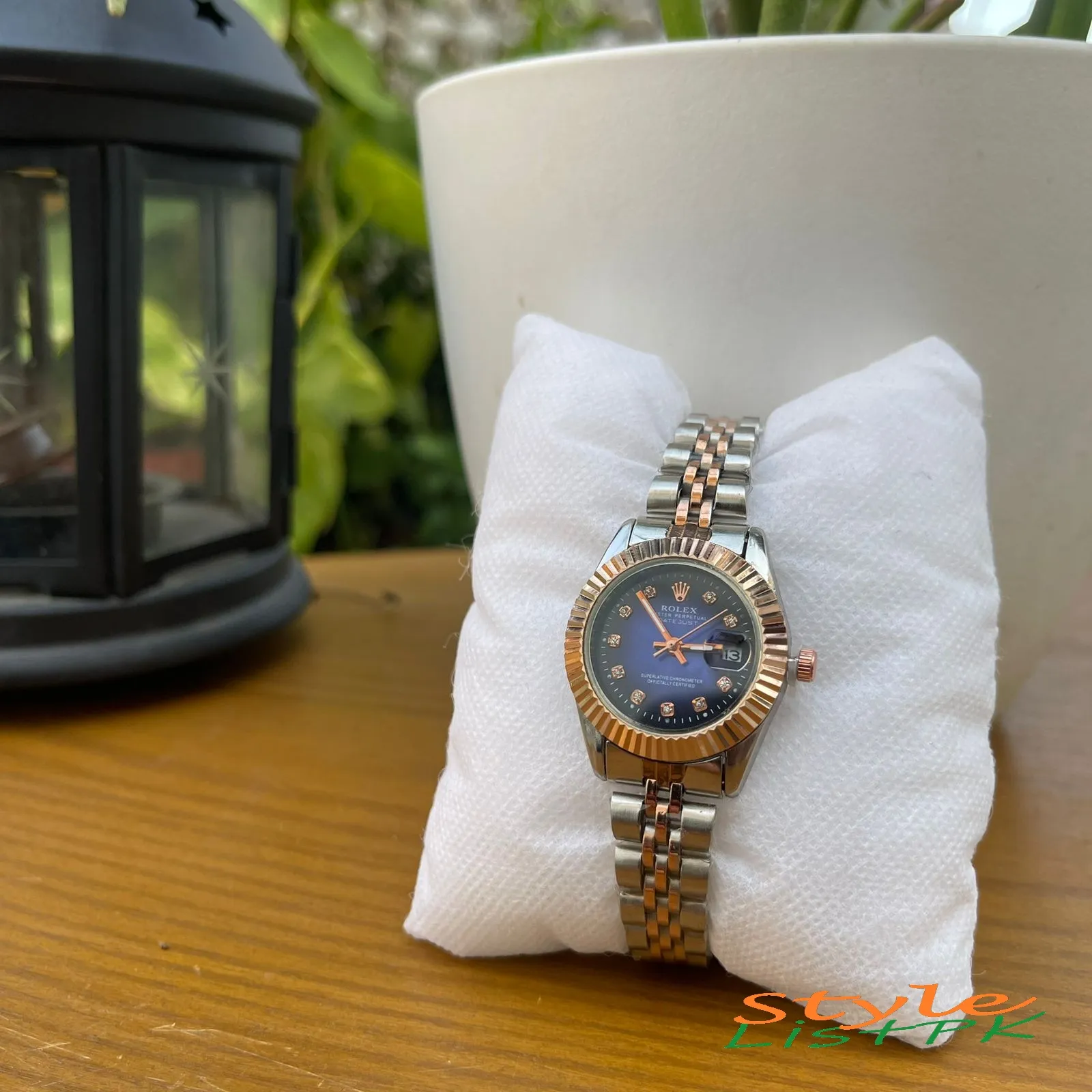 Best Price Rolex mini blue dial two tone chain 