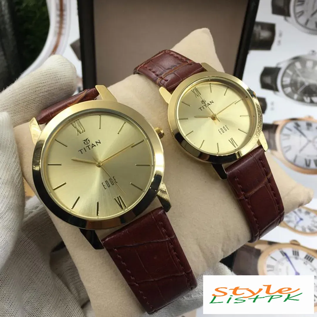 Best Price Titan Slim Brown Strap Couple Watch Set